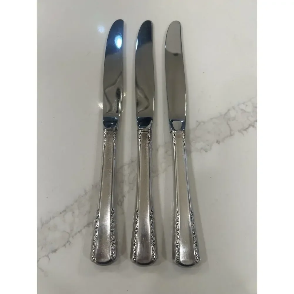 Vtg Set Of 3 Holmes & Edwards May Queen Dinner Knives 9” Silverplate Inlaid IS